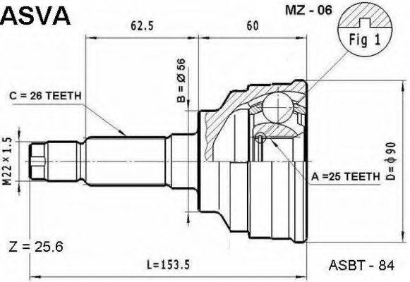 ASVA MZ06 Шарнірний комплект, приводний вал