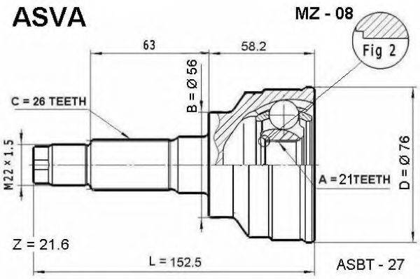 ASVA MZ08 Шарнірний комплект, приводний вал