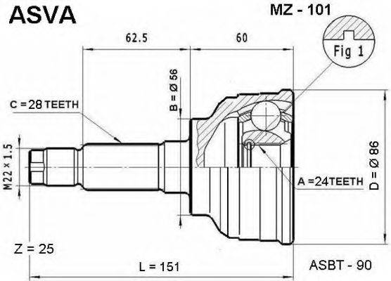 ASVA MZ101 Шарнірний комплект, приводний вал