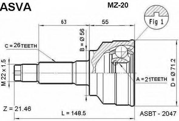 ASVA MZ20 Шарнірний комплект, приводний вал