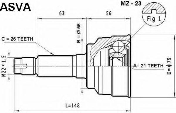 ASVA MZ23 Шарнірний комплект, приводний вал