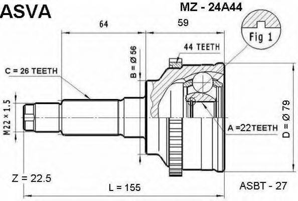 ASVA MZ24A44 Шарнірний комплект, приводний вал