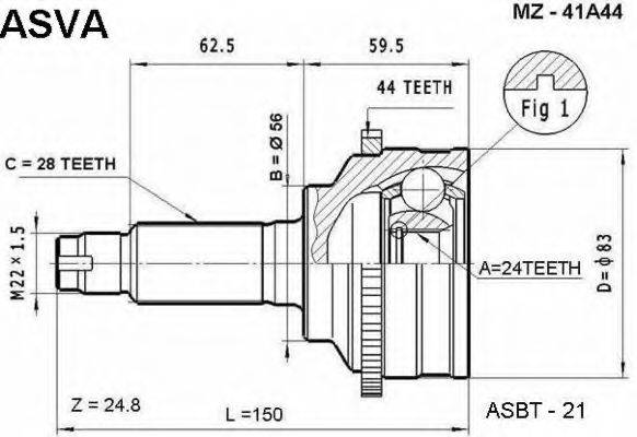 ASVA MZ41A44 Шарнірний комплект, приводний вал