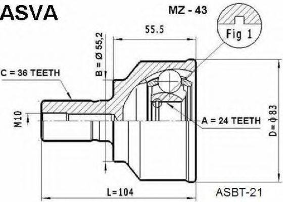 ASVA MZ43 Шарнірний комплект, приводний вал