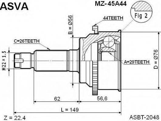 ASVA MZ45A44 Шарнірний комплект, приводний вал
