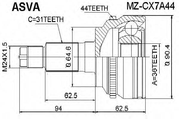 ASVA MZCX7A44 Шарнірний комплект, приводний вал