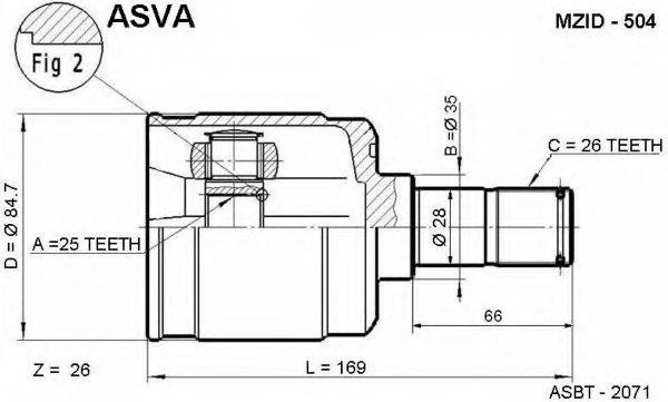 ASVA MZID504 Шарнірний комплект, приводний вал