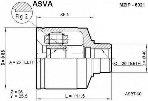 ASVA MZIP5021 Шарнірний комплект, приводний вал