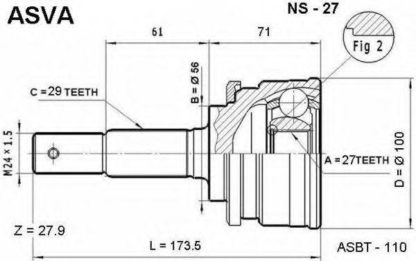 ASVA NS27 Шарнірний комплект, приводний вал
