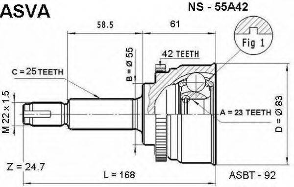 ASVA NS55A42 Шарнірний комплект, приводний вал