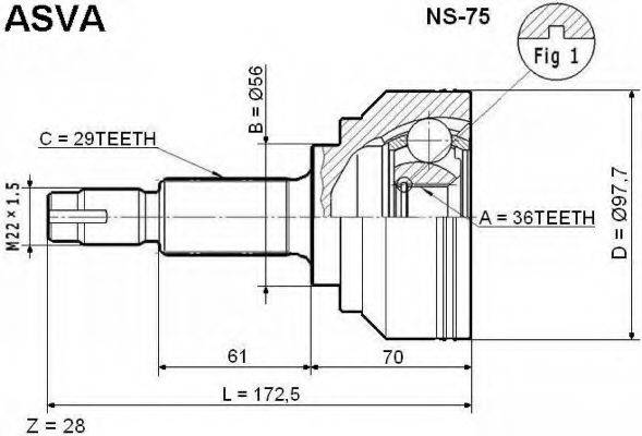 ASVA NS75 Шарнірний комплект, приводний вал