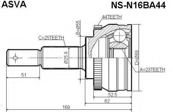 ASVA NSN16BA44 Шарнірний комплект, приводний вал