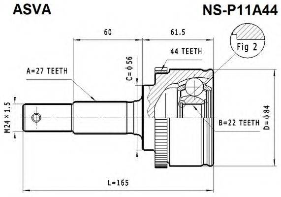 ASVA NSP11A44 Шарнірний комплект, приводний вал