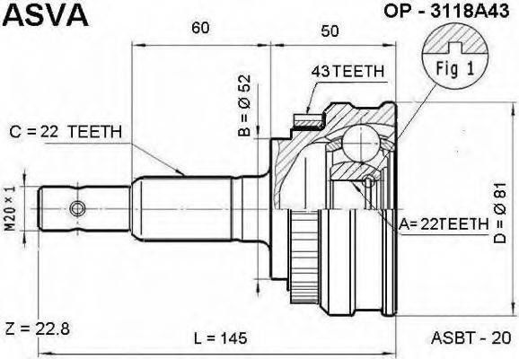 ASVA OP3118A43 Шарнірний комплект, приводний вал