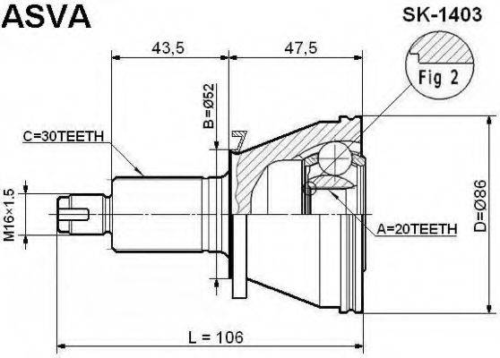 ASVA SK1403 Шарнірний комплект, приводний вал