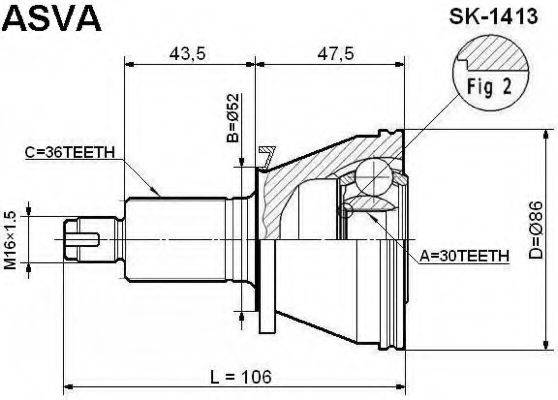 ASVA SK1413 Шарнірний комплект, приводний вал