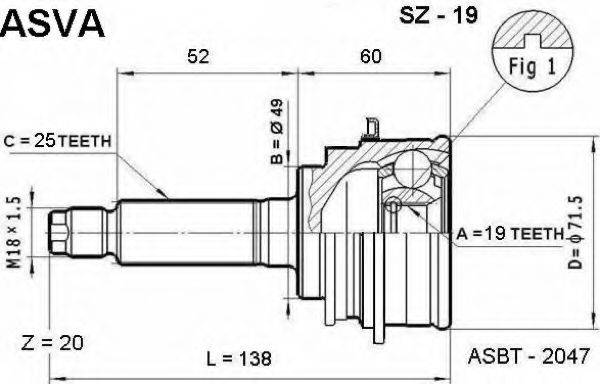 ASVA SZ19 Шарнірний комплект, приводний вал