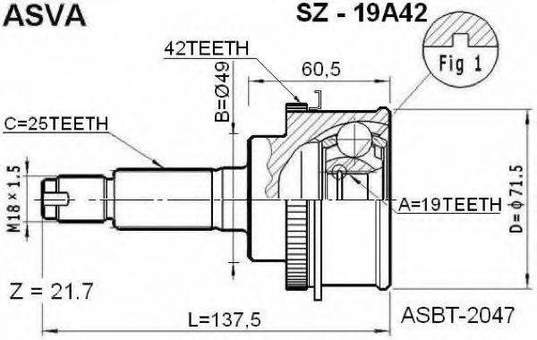 ASVA SZ19A42 Шарнірний комплект, приводний вал