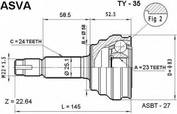 ASVA TY35 Шарнірний комплект, приводний вал