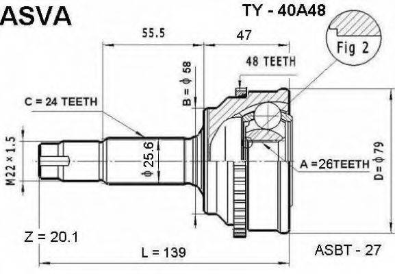 ASVA TY40A48 Шарнірний комплект, приводний вал