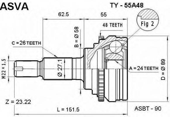 ASVA TY55A48 Шарнірний комплект, приводний вал