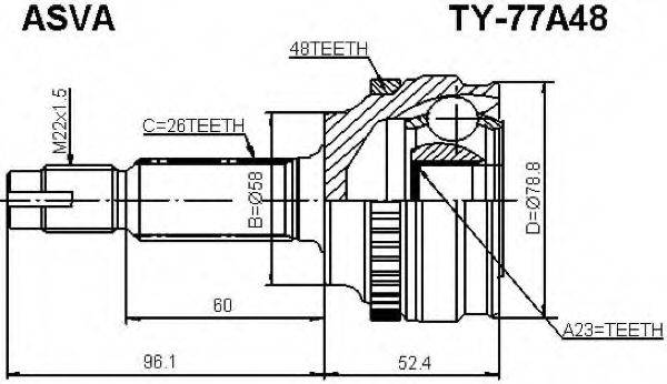 ASVA TY77A48 Шарнірний комплект, приводний вал