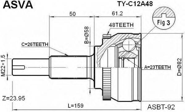 ASVA TYC12A48 Шарнірний комплект, приводний вал