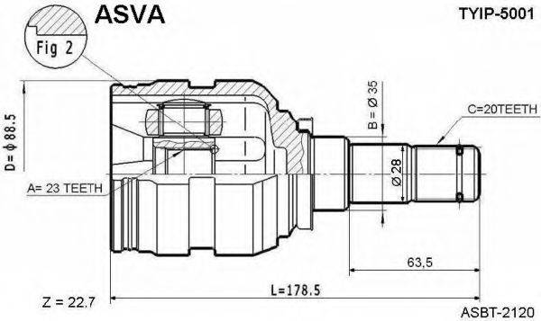 ASVA TYIP5001 Шарнірний комплект, приводний вал
