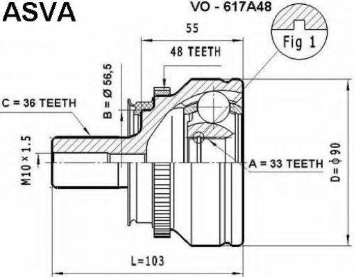 ASVA VO617A48 Шарнірний комплект, приводний вал
