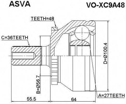 ASVA VOXC9A48 Шарнірний комплект, приводний вал