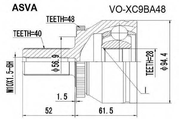 ASVA VOXC9BA48 Шарнірний комплект, приводний вал
