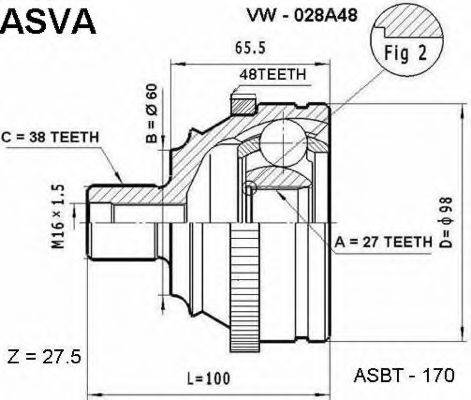 ASVA VW028A48 Шарнірний комплект, приводний вал