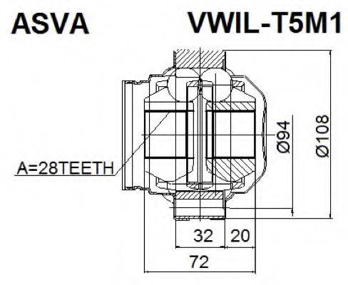 ASVA VWILT5M1 Шарнірний комплект, приводний вал