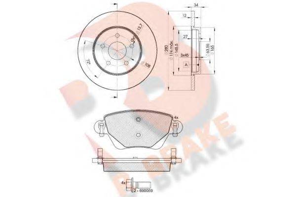 R BRAKE 3R13816768 Комплект гальм, дисковий гальмівний механізм