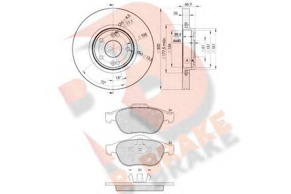 R BRAKE 3R14322235 Комплект гальм, дисковий гальмівний механізм