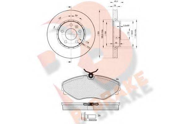 R BRAKE 3R14496845 Комплект гальм, дисковий гальмівний механізм