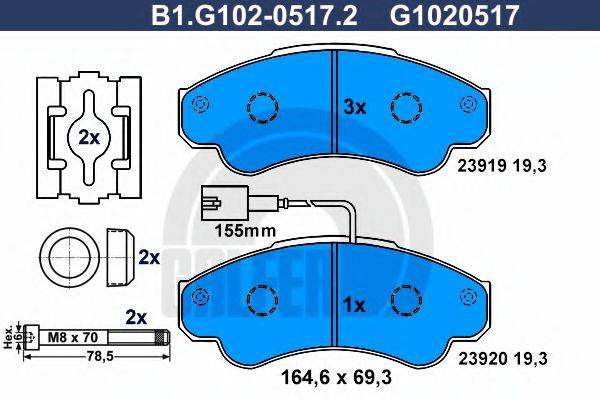 GALFER B1G10205172 Комплект гальмівних колодок, дискове гальмо