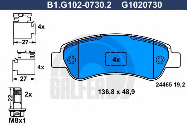 GALFER B1G10207302 Комплект гальмівних колодок, дискове гальмо