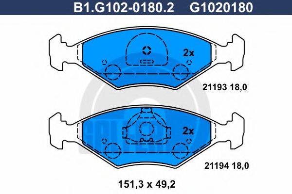 GALFER B1G10201802 Комплект гальмівних колодок, дискове гальмо