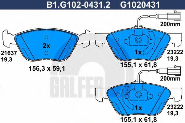 GALFER B1G10204312 Комплект гальмівних колодок, дискове гальмо