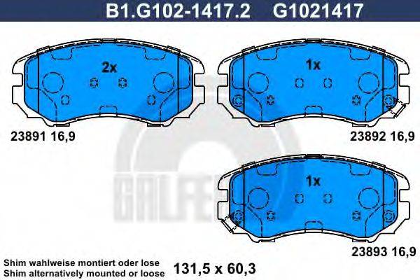 GALFER B1G10214172 Комплект гальмівних колодок, дискове гальмо