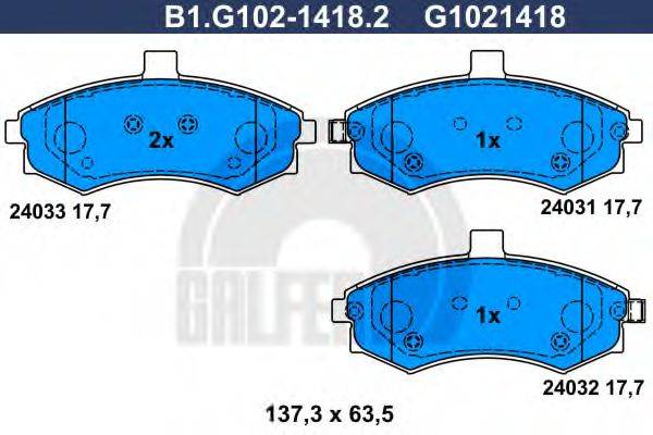 GALFER B1G10214182 Комплект гальмівних колодок, дискове гальмо