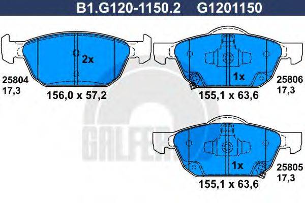 GALFER B1G12011502 Комплект гальмівних колодок, дискове гальмо