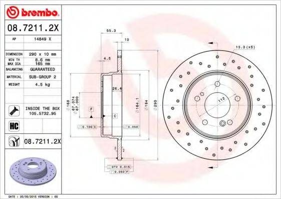 BREMBO 0872112X гальмівний диск