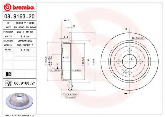 BREMBO 08.9163.21