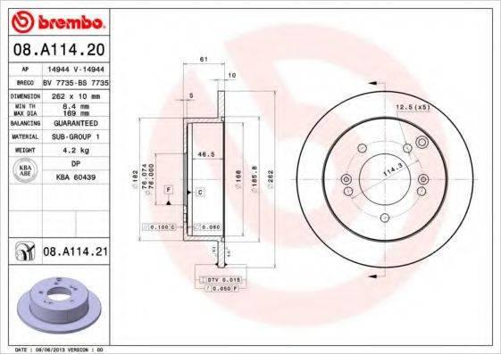 BREMBO 08A11420 гальмівний диск