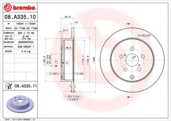 BREMBO 08A33510 гальмівний диск