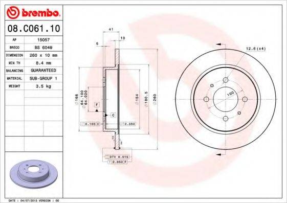 BREMBO 08C06110 гальмівний диск