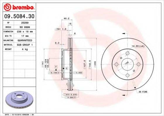BREMBO 09508430 гальмівний диск