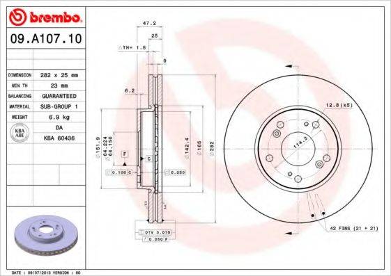 BREMBO 09A10710 гальмівний диск